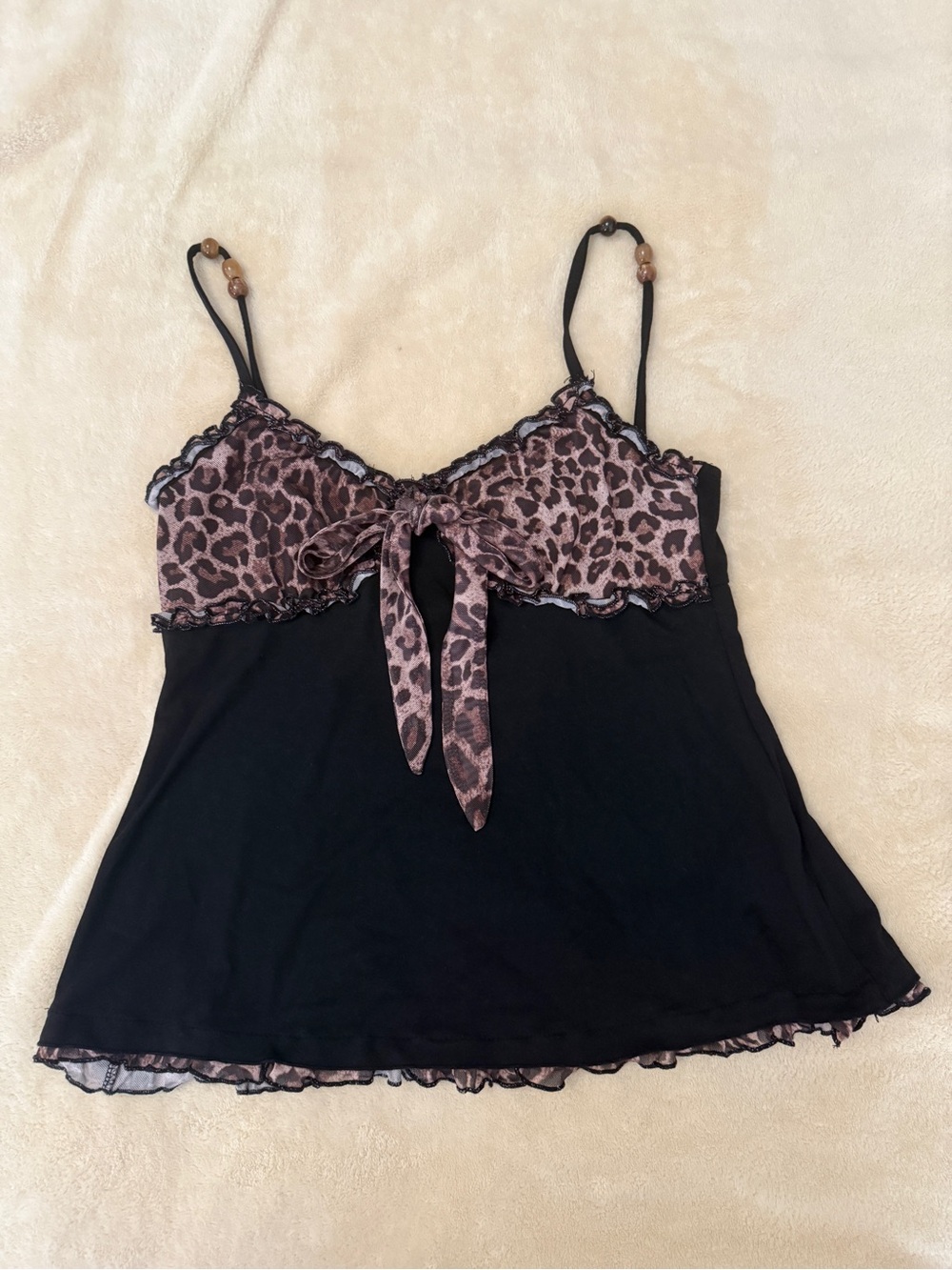 Black Cami Top with Leopard Trim - Women's Fashion Tank